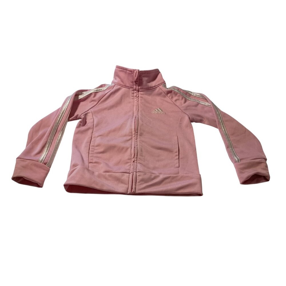 Adidas: Girl's Pink Track Jacket, Pockets Logo Stripe Sleeves, Size 3T